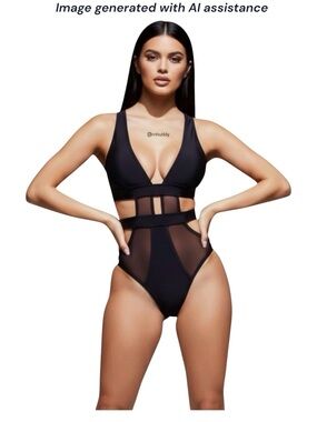 NWOT Matte Collection M black cutout with mesh swimsuit